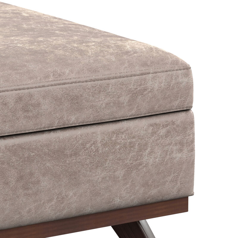 Owen 40 inch Wide Mid Century Modern Square XL Coffee Table Storage Ottoman in Distressed Grey Taupe Vegan Faux Leather, Assembled image number 7