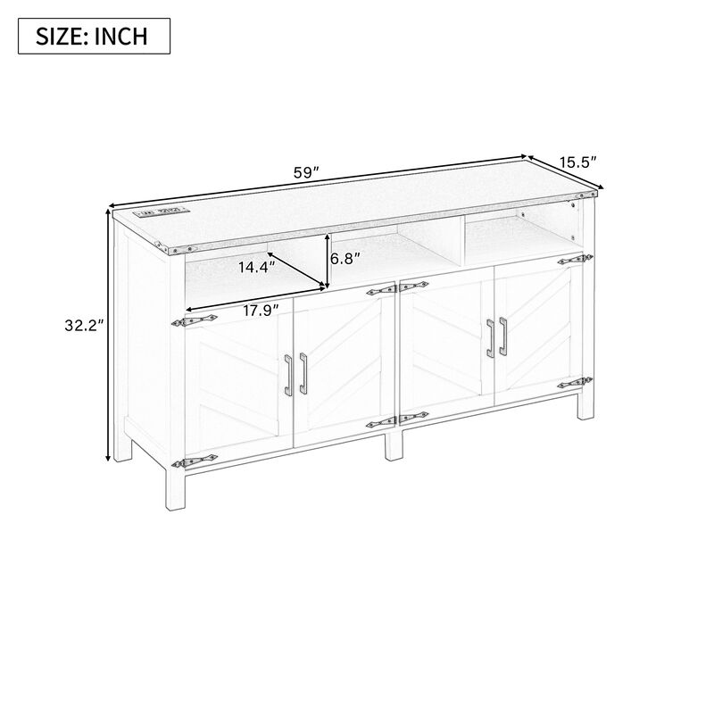 TATEUS Modern Buffet Cabinet with Built-in Charging Station, Aluminum Handles & Half-Open Shelves. image number 7