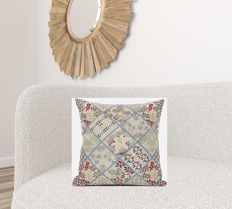 Homezia 20"Cream Red Patch Suede Zippered Throw Pillow