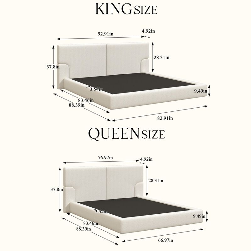 Schel Platform Bed Frame with Padded Textured Fabric Headboard image number 9