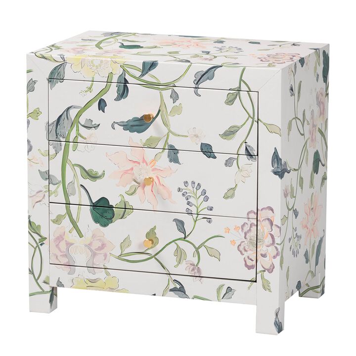 Baxton Studio Connery Floral  End Table - 3-Drawer Decorative Accent Storage Cabinet