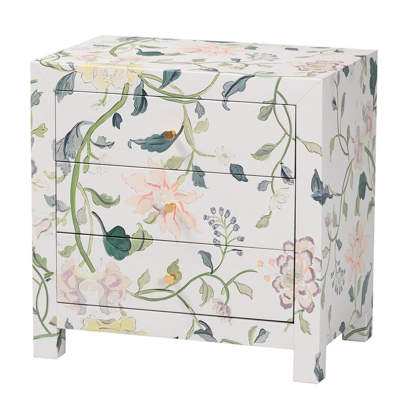 Baxton Studio Connery Floral  End Table - 3-Drawer Decorative Accent Storage Cabinet image number 0