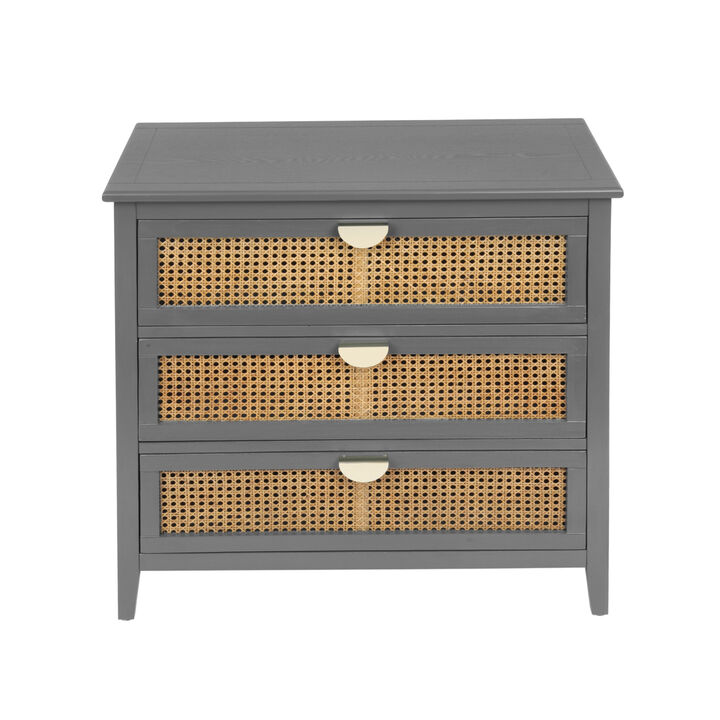 3 Drawer Cabinet, Natural rattan, American Furniture, Suitable for bedroom, living room, study