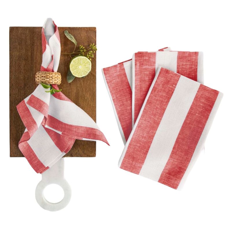 Solino Home 100% Pure Linen Dinner Napkins 20 x 20 Inch Set of 4 - Cabana Stripe