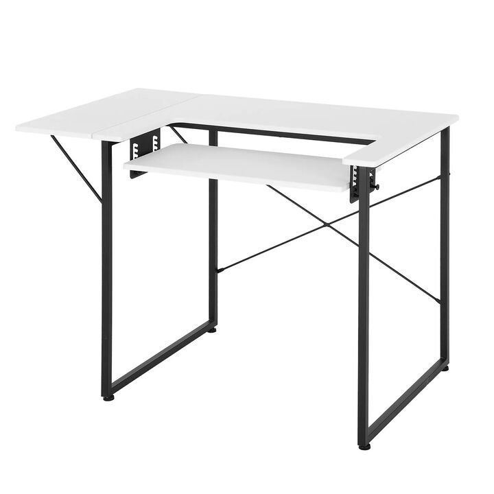 Sewing Table with Foldable Side Shelf, Adjustable Shelf and Steel Legs