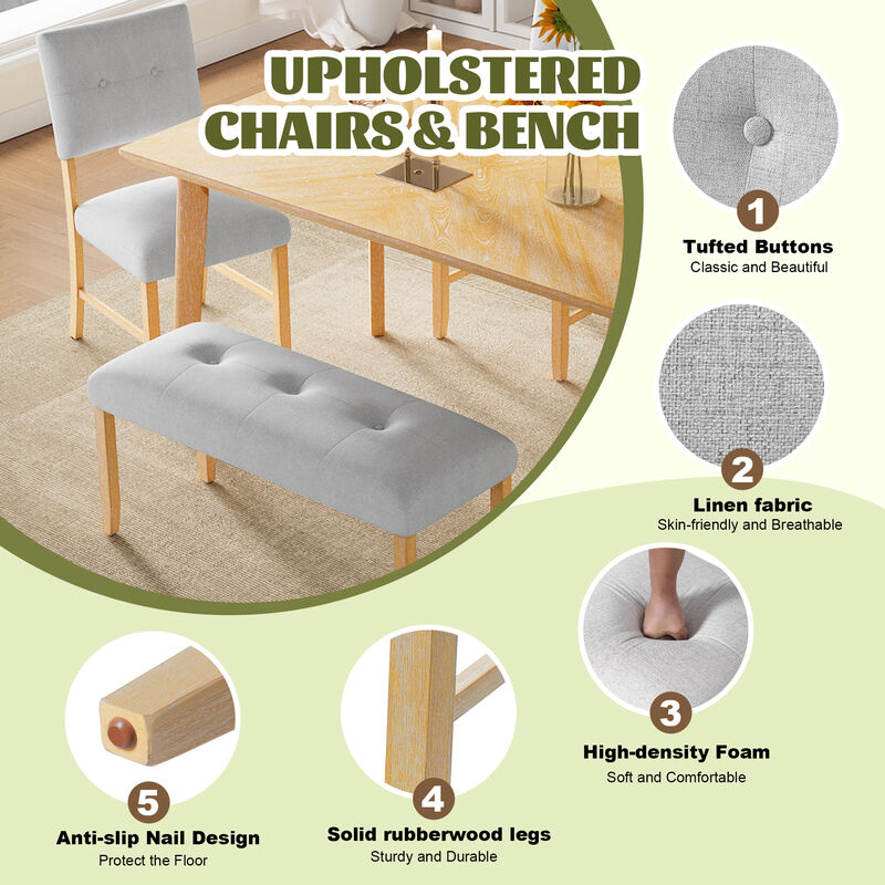 Merax Retro 6-Piece Dining Table Set (Table + 4 Chairs + Bench)