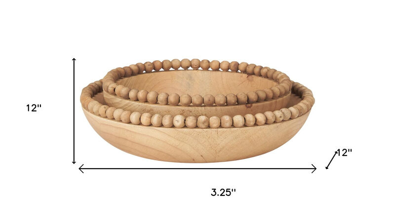 HomeRoots Set of Two Brown Solid Wood Beaded Edge Round Centerpiece Bowl image number 6