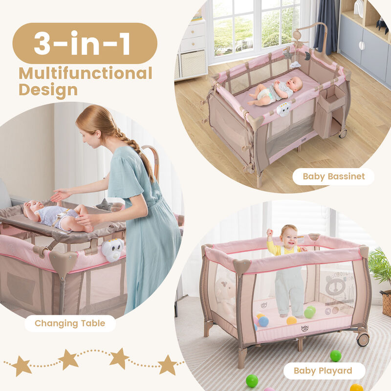 Portable Baby Playard with Changing Table Bassinet and Music Box