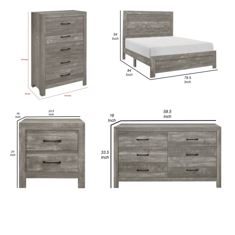 King Bedroom Set, Farmhouse Style, Gray, 5 Piece Set with 2 Nightstands, Dresser, and Chest image number 7
