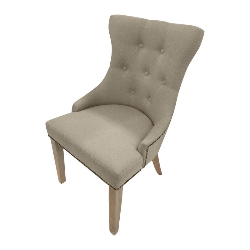 Carolina Living Tufted Back Upholstered Chair - Set of 2 - Natural Driftwood - Linen Upholstery