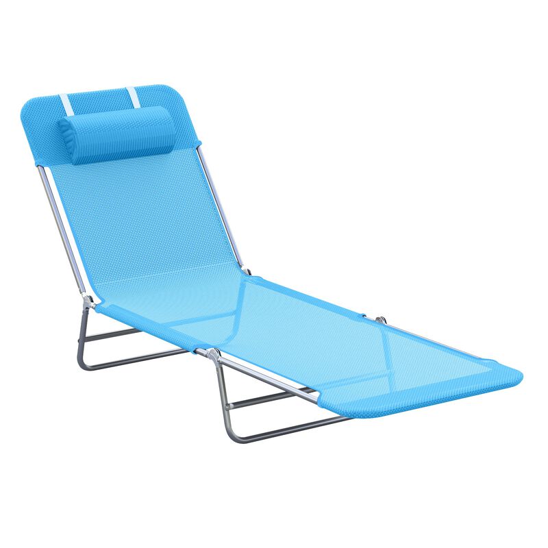 Breathable Beach Chair: Blue Portable Folding Sun Seat with Adjustable Back