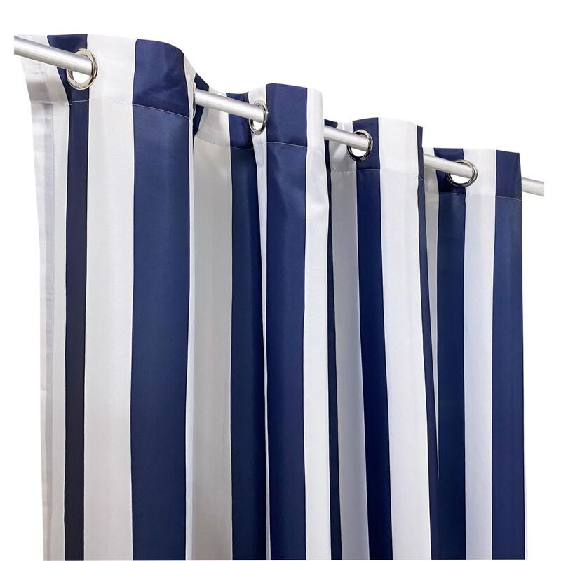 Commonwealth Seascapes Stripes Light Filtering Satiny Look Provide Privacy Grommet Outdoor Panel Pair Each 50" x 84" Indigo