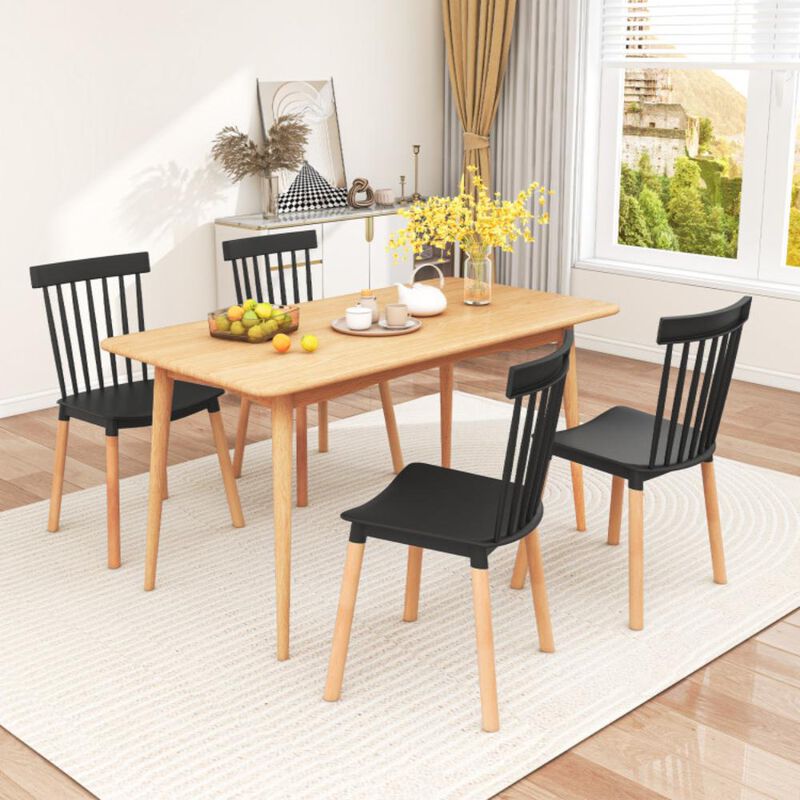 Hivvago Set of 4 Windsor Dining Chairs with Spindle Backs and Curved Seats