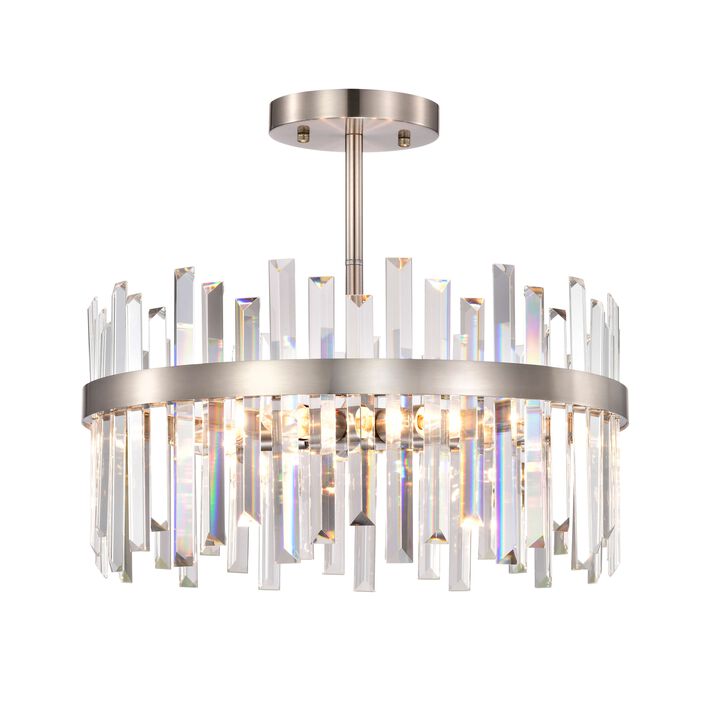 Ariel 18.5" 5-light Satin Nickel Drum Crystal Prism Flush Mount