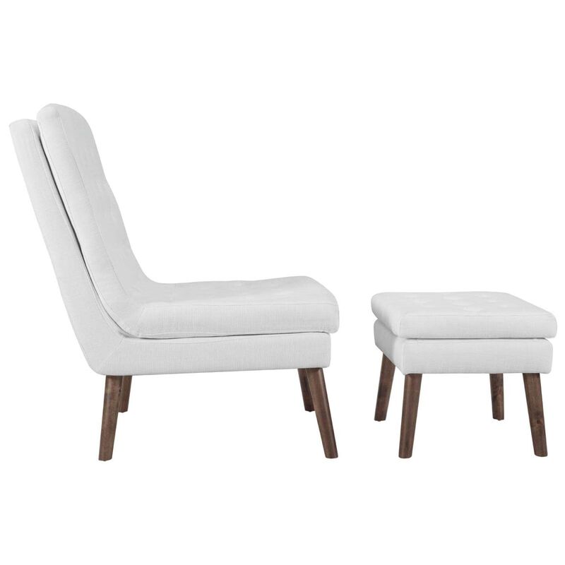 Modway Modify Tufted Modern Lounge Accent Chair and Ottoman Set in White