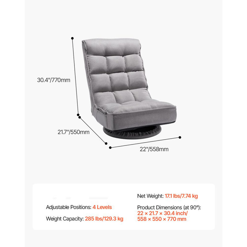 Swivel Floor Gaming Chair with 360&deg; Rotation and Adjustable Folding Backrest image number 2