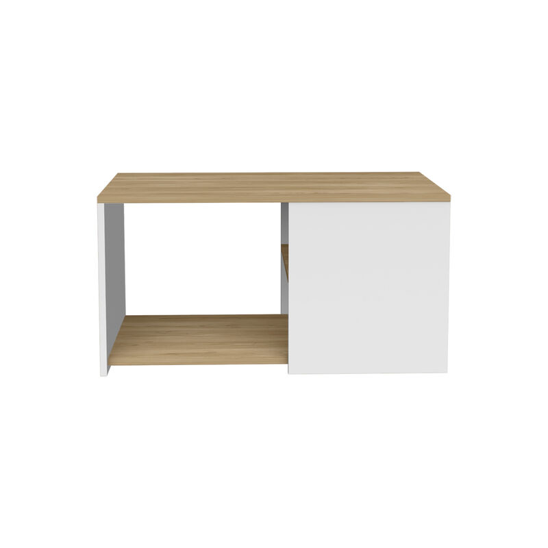 Faison Coffee Table, 2 Shelves, White / Natural Oak