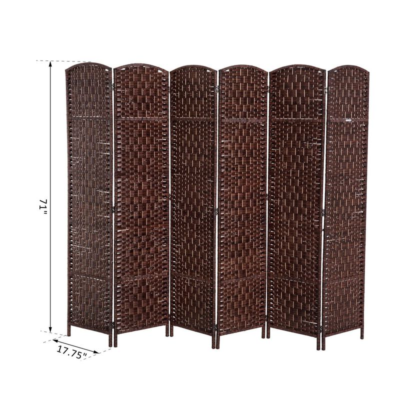 Brown Office Partition: 6-Panel Wicker Folding Privacy Screen