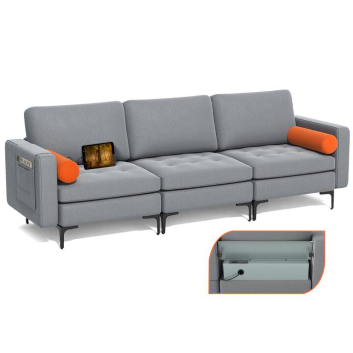 Hivvago Modular 3-Seat Sofa Couch with Socket USB Ports and Side Storage Pocket.