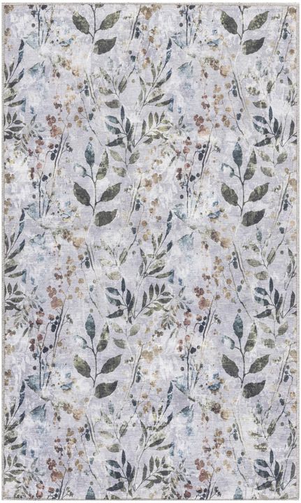 HomeRoots Floral Power Loom Washable Non Skid Area Rug