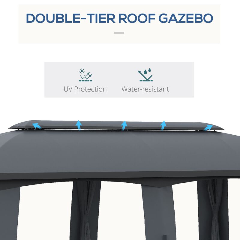 Dark Gray Garden Pavilion: 10x20ft Netted Gazebo Canopy