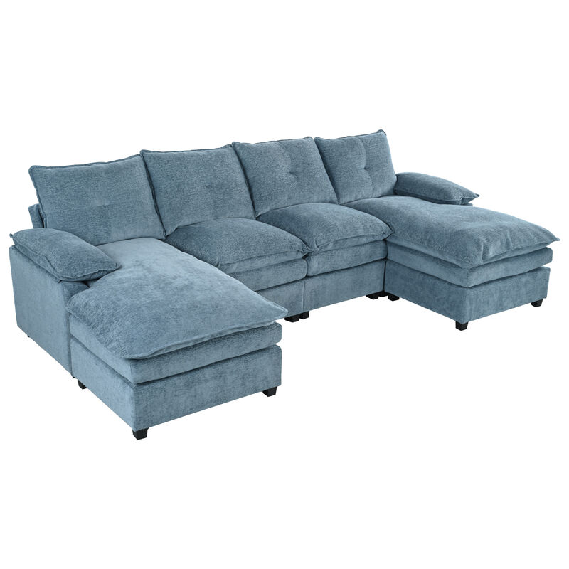 Merax U-Shaped Chenille Sectional Sofa with Adjustable Armrest Pillows.