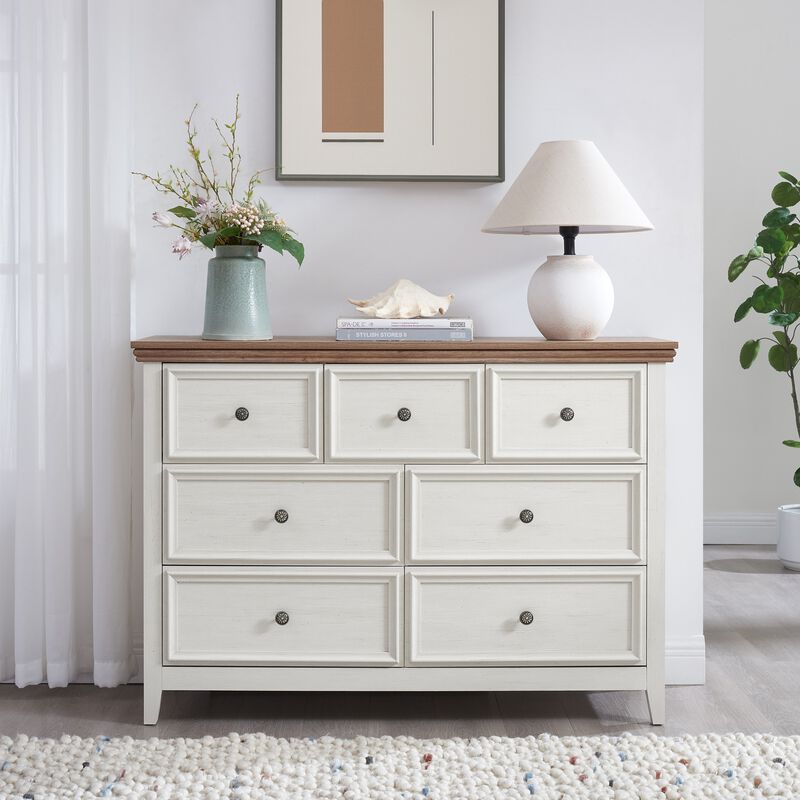 Beige 37.66 in. H Accent Cabinet with 7 Drawers