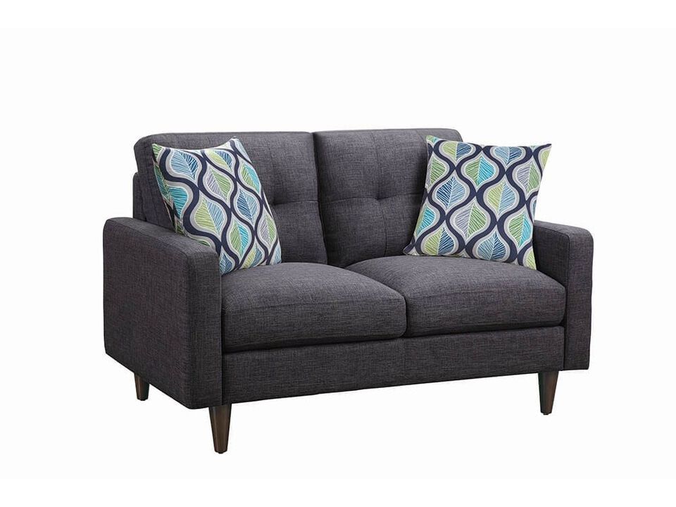 Fabric Upholstered Wooden Loveseat with Tufted Back, Gray-Benzara