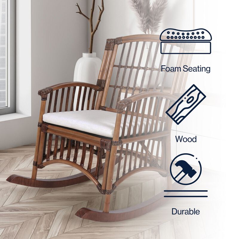Swayze Bohemian Farmhouse Woven Rattan/Wood Rocking Chair