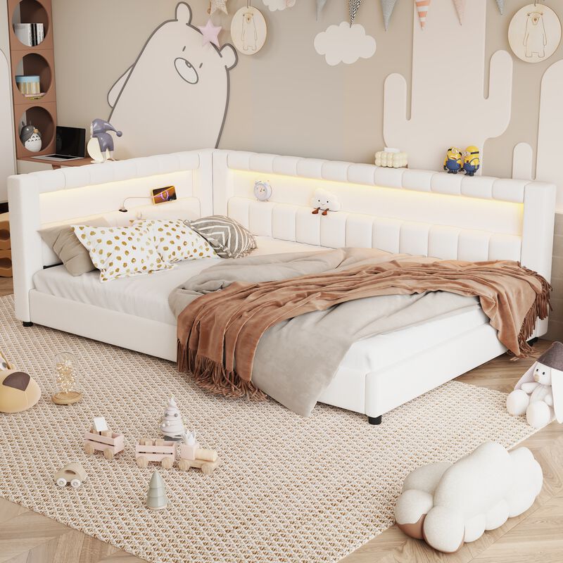Merax Upholstered Platform Bed with LED Light Strip & USB Charging Port image number 1