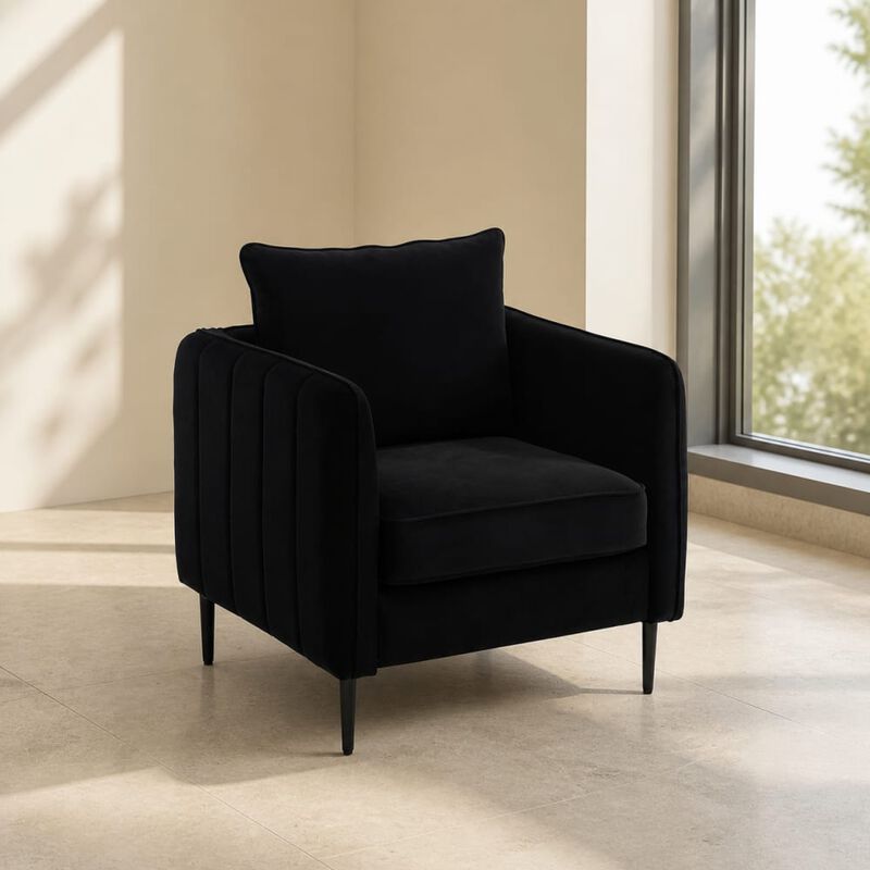 GOODSILO Mid-Century Modern Velvet Accent Chair Comfy Single Armchair with Pillow and Metal Legs for Living Room Bedroom Office image number 3