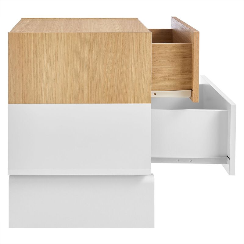 Modway Nolia Two-Tone 2-Drawer Nightstand in Oak White &ndash; Modern Color Block Bedside Table with Wood Grain Laminate and Storage Drawers image number 6
