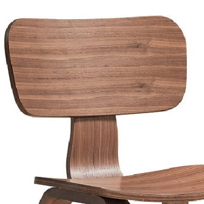 Aon 22 Inch Side Dining Chair Set of 2, Curved Back, Wood, Walnut Brown - Benzara