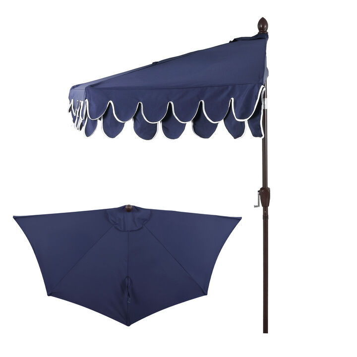 Terrace Arc 9 ft. Classic Dark Brown Pole MidCentury Scalloped Fringe Market Patio Half Umbrella with Crank, Tilt Button and UV Protection