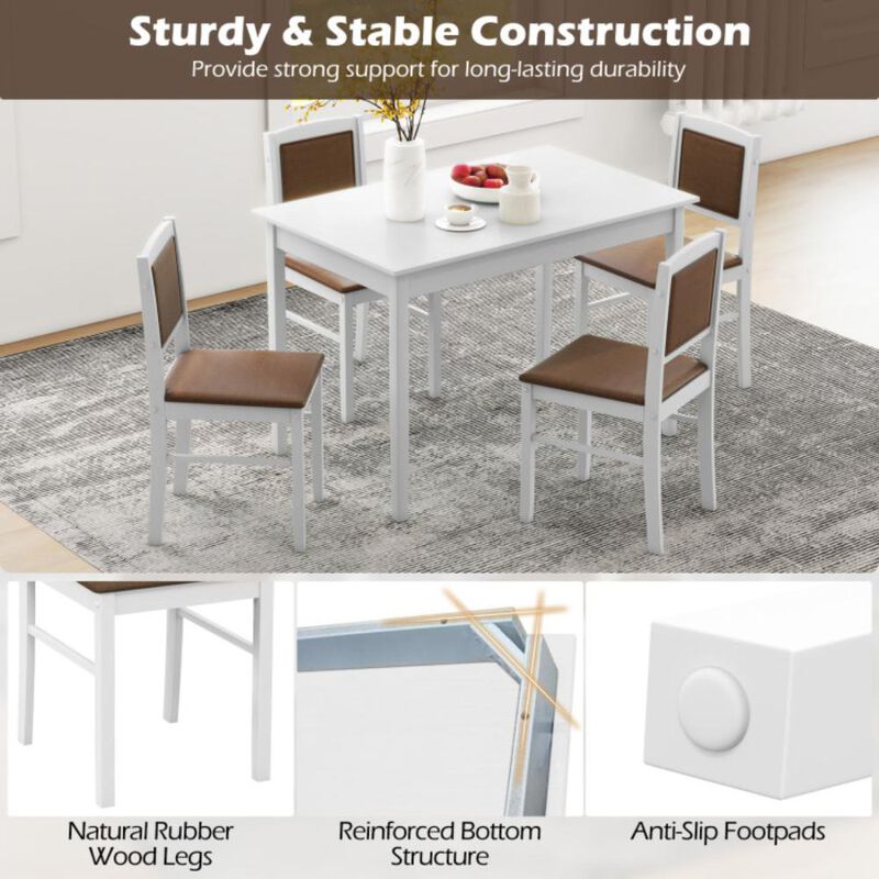 Hivvago 5-Piece Dining Set for 4 with Rubber Wood Legs for Small Dining Room