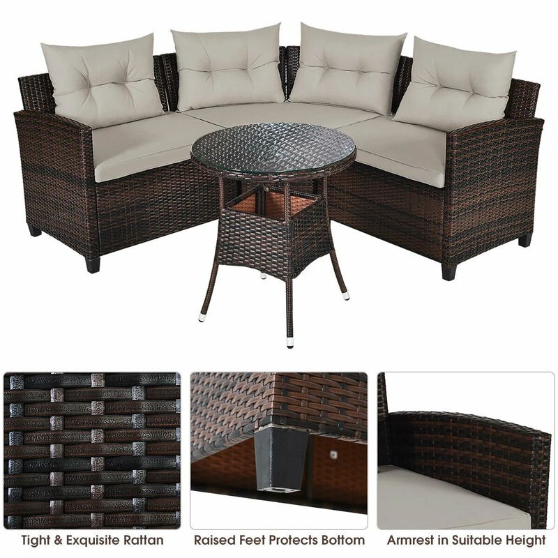 Mondawe 4 Pieces Outdoor Cushioned Rattan Furniture Set
