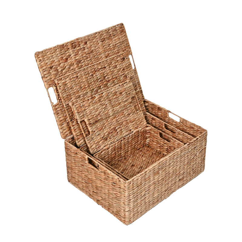 Brooks Classic Farmhouse Woven Hyacinth Rectangular Storage Baskets with Lids and Handles