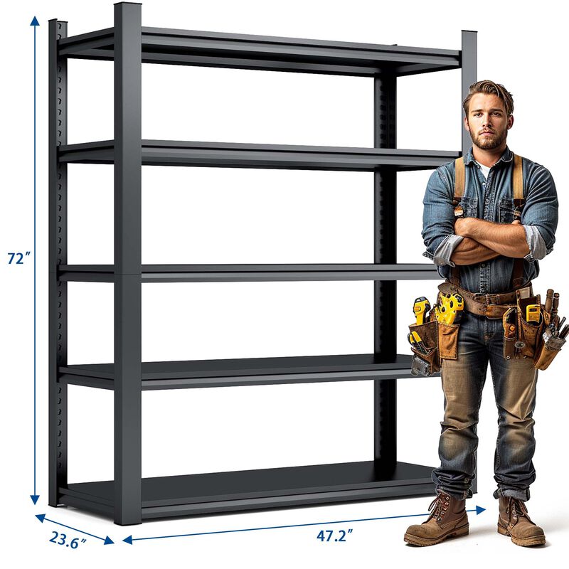 Mondawe 72 Inch 5-Layer Metal Shelf, Capable Of Carrying 2000LBS Black Gray Heavy-Suty Shelves