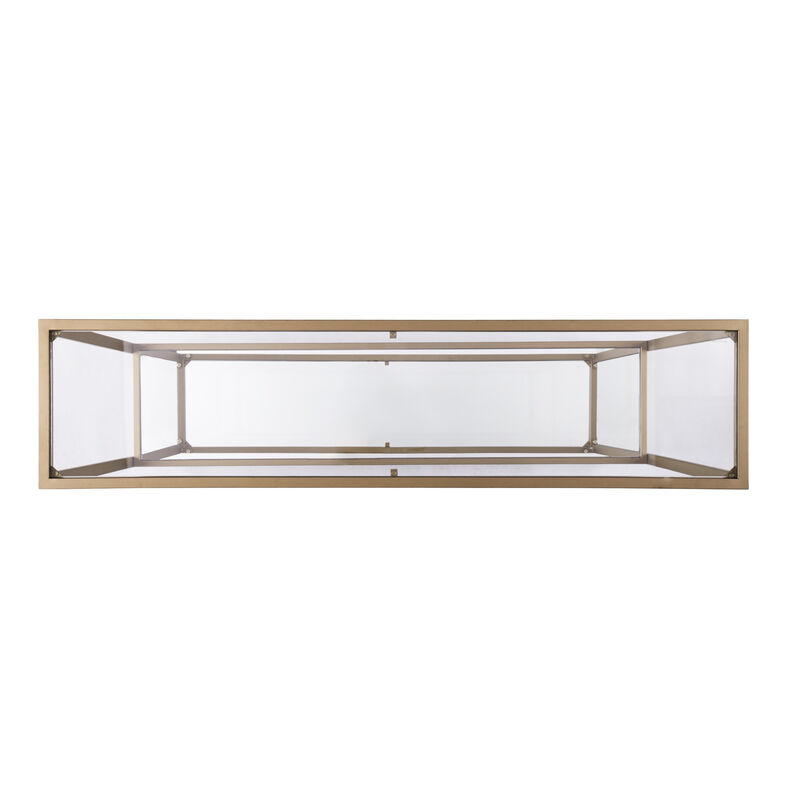 HomeRoots 52" Clear and Gold Mirrored Glass and Metal Sled Console Table With Shelf image number 3
