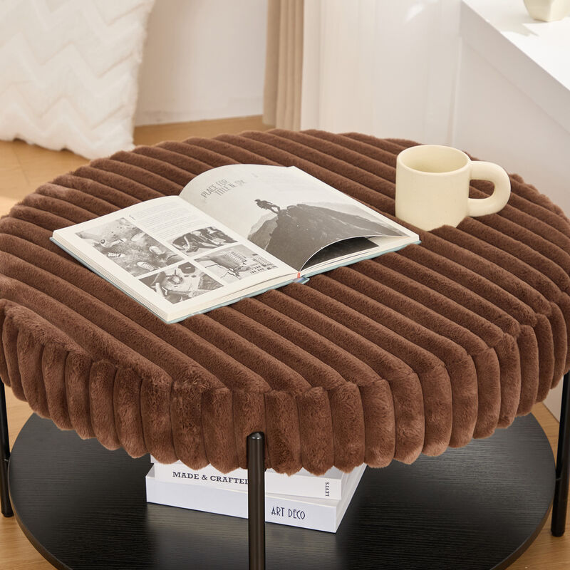 GOODSILO Versatile Upholstered Round Ottoman Coffee Table Foot Rest with Open Storage Shelf image number 6