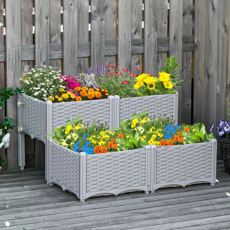 Outsunny 2-Piece Raised Garden Bed with Legs, Self-Watering Planter Box Raised Bed to Grow Flowers, Herbs & Vegetables, Gray