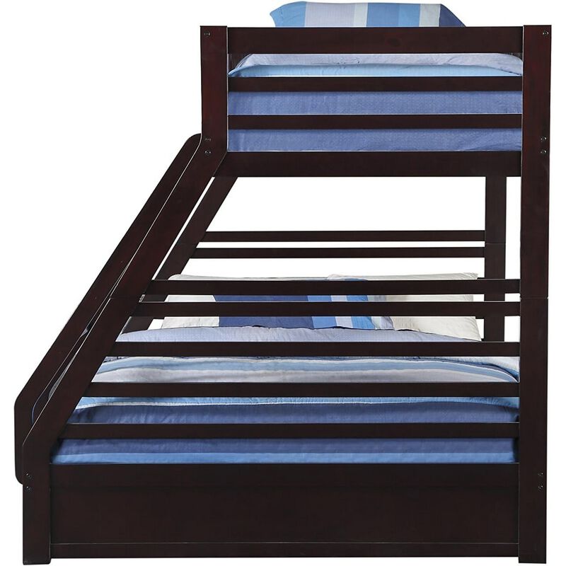 Wooden TwinXL/Queen Bunk Bed with Drawers, Espresso Brown image number 3