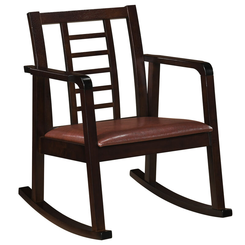 Wooden Rocking Chair Upholstered Seat Ladder Back Living Room Accent Seating image number 0