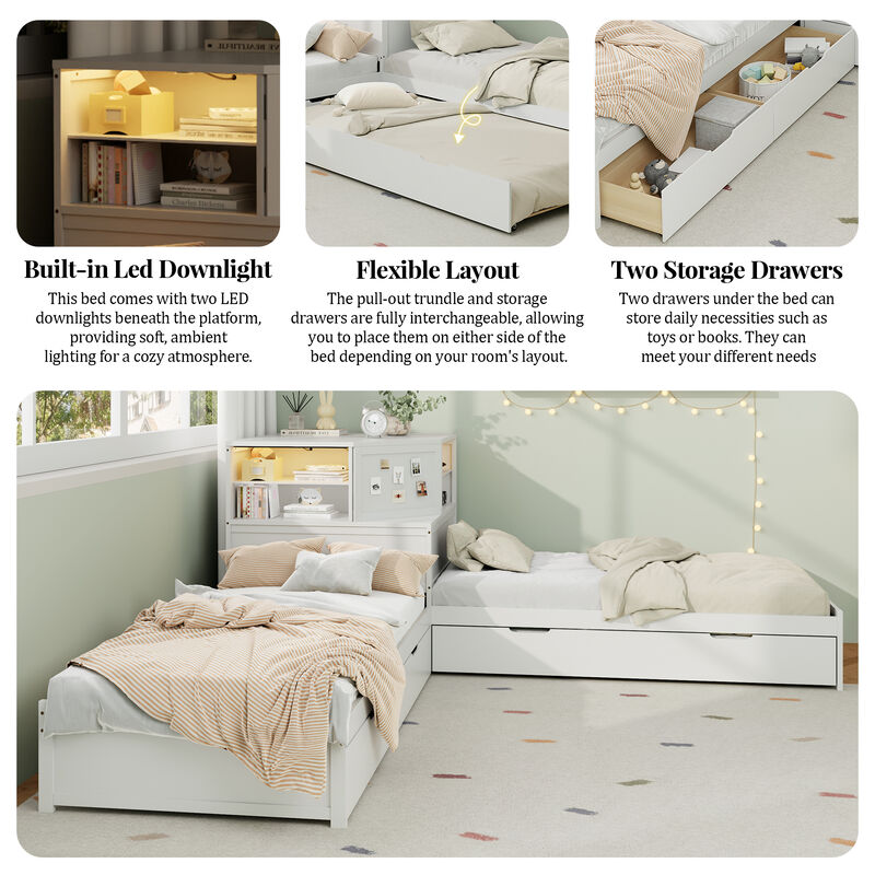 Merax L-Shaped 3-in-1 Multi-functional Combination Bed image number 3