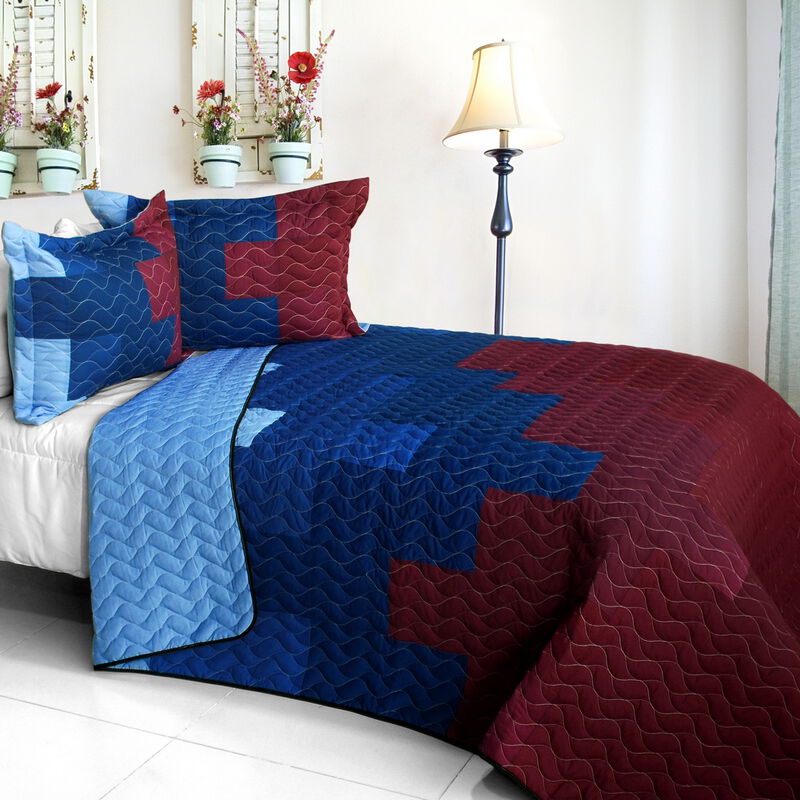 Vermicelli Quilted Patchwork Quilt Set 3-Piece with Matching Shams image number 0