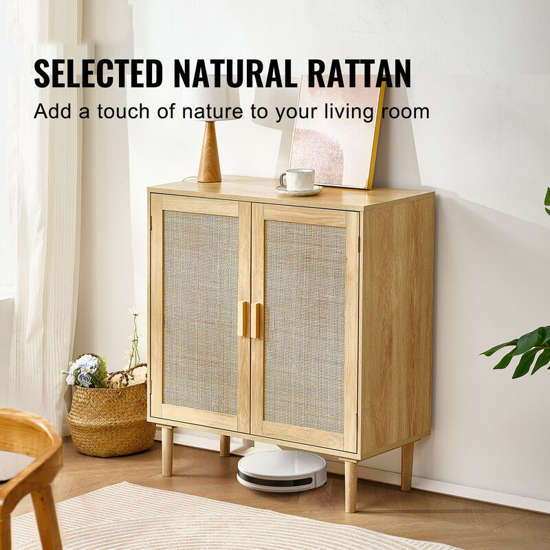 Rattan Storage Cabinet with 2 Magnetic Doors and Adjustable Shelves for Any Room