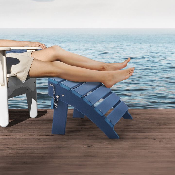 Outdoor Adirondack Ottoman, HDPE Plastic Foot Rest for Porch, Pool & Backyard - White