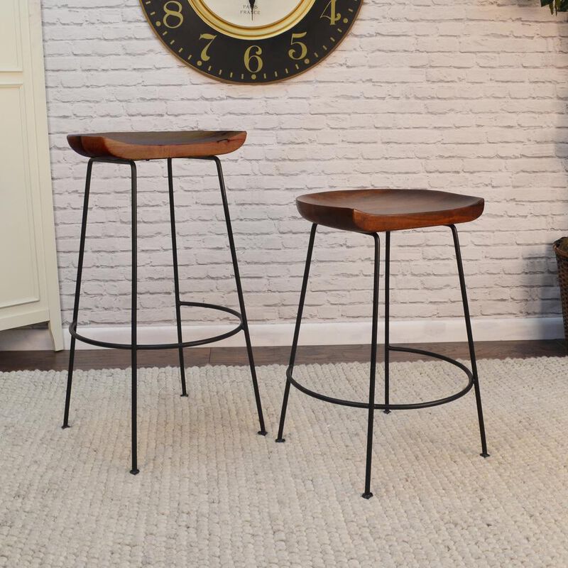 Carolina Living Diya 24.5 Counter Stool - Set of 2 - Chestnut Seat - Black Base