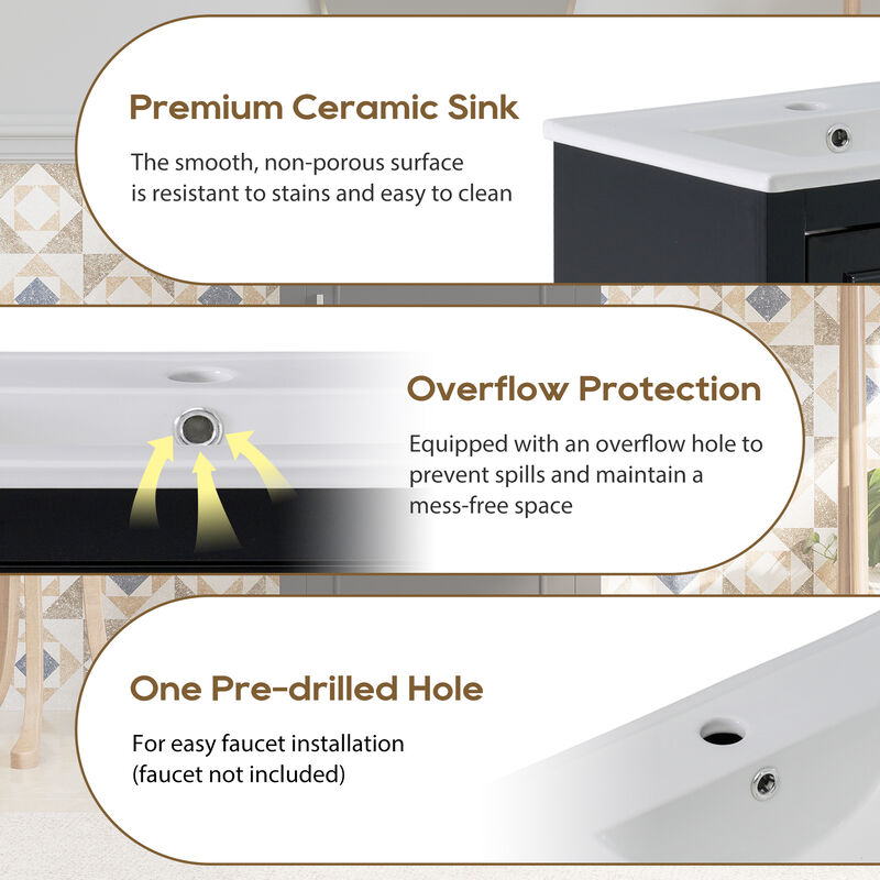 Whisen 20" Bathroom Storage Cabinet Bathroom Vanity with Ceramic Sink and Soft Close Door