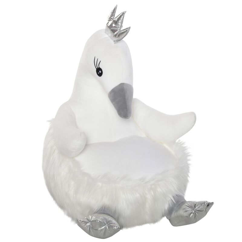 White Kids' Seat: Cartoon Swan Stuffed Animal Storage Chair